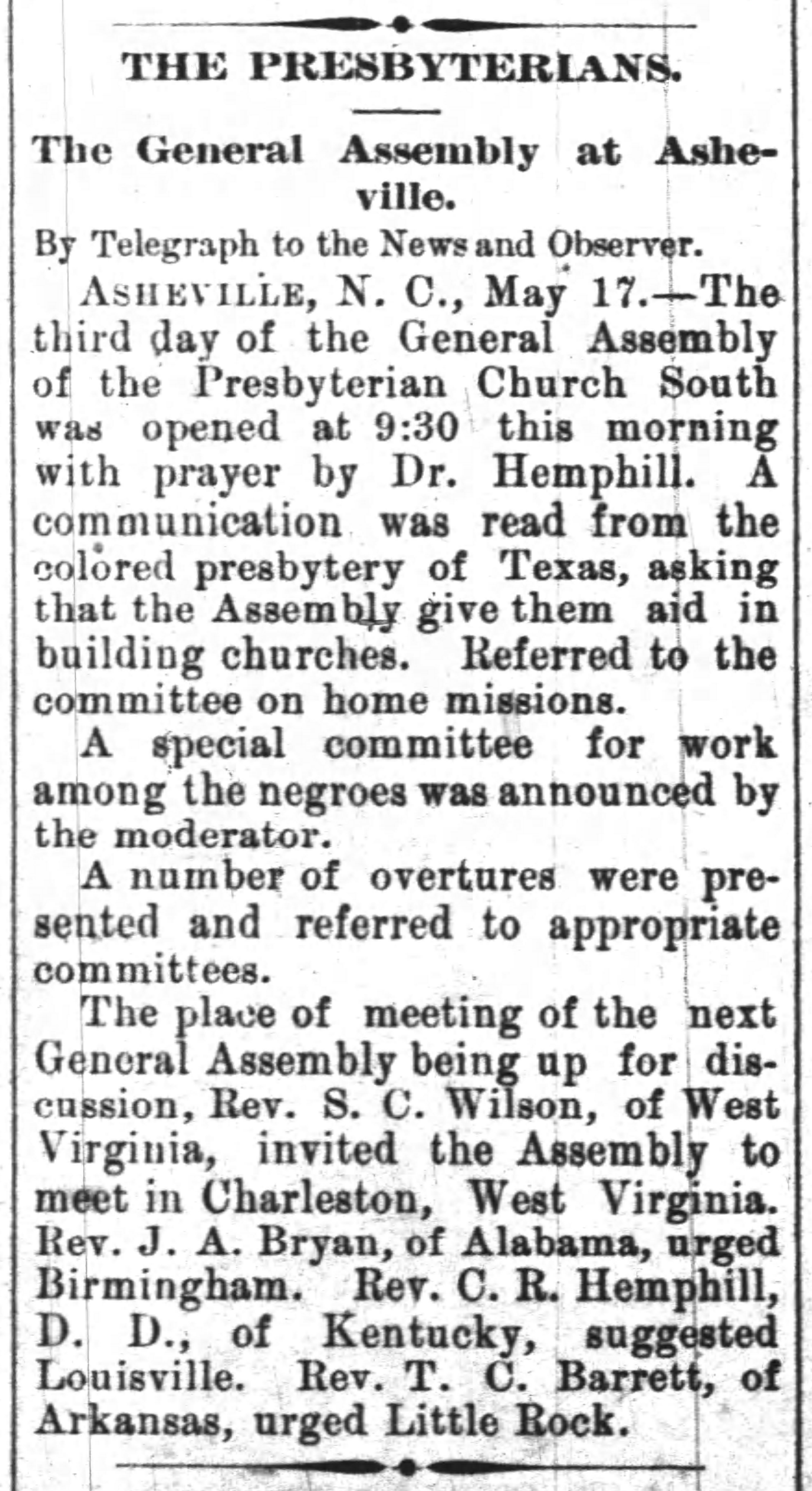Presbyterians: The General Assembly at Asheville